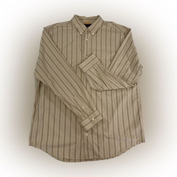 Timberland Shirt Men’s XXL Tan Black Stripe Button Up Long Sleeve Casual Outdoor - Picture 1 of 10
